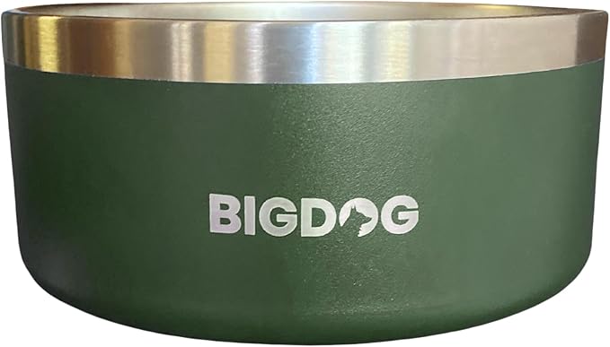 BIGDOG Large Dog Bowls, Stainless Steel Dog Food and Water Bowl (64 Ounce, Army Green)