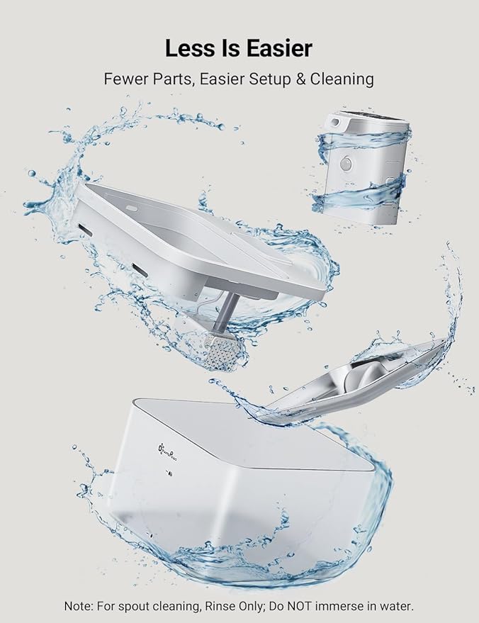 DownyPaws Battery Operated Cat Water Fountain Stainless Steel, 84oz/2.5L Fursink Wireless Pet Water Fountain for Cats Inside, Automatic Dog Water Dispenser with Faucet, Quiet Pump, BPA-Free, White