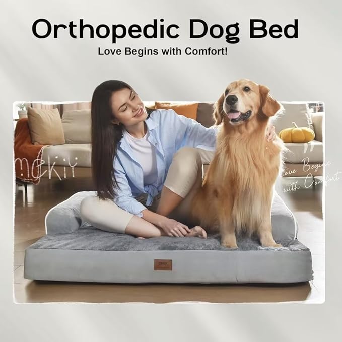 Large Dog Bed Orthopedic Washable - Beds Bolster Pet - XXL XXLarge Big Dogs - Memory Foam - Couch Sofa - Waterproof with Removable Cover - Grey Dog Bed