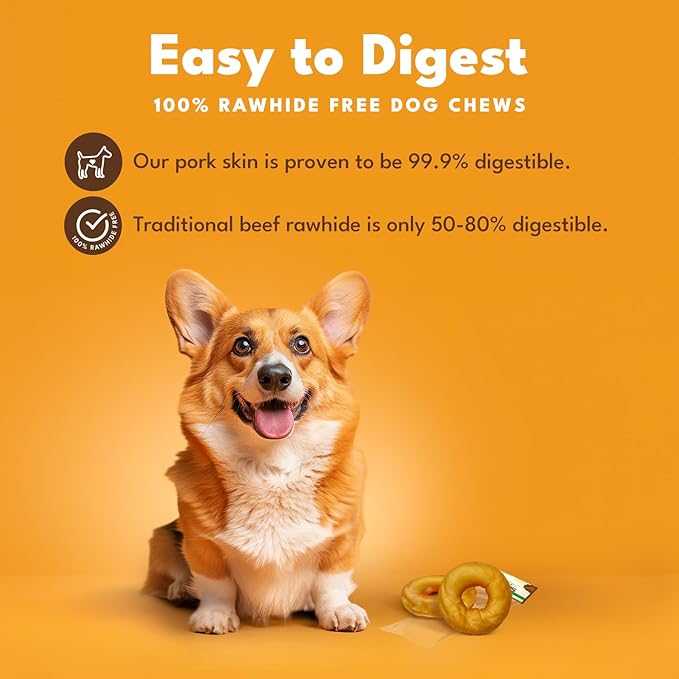 Pork Chomps Roasted Pork Skin Dog Chews, 3-inch Donuts, 2 Count (Pack of 2)