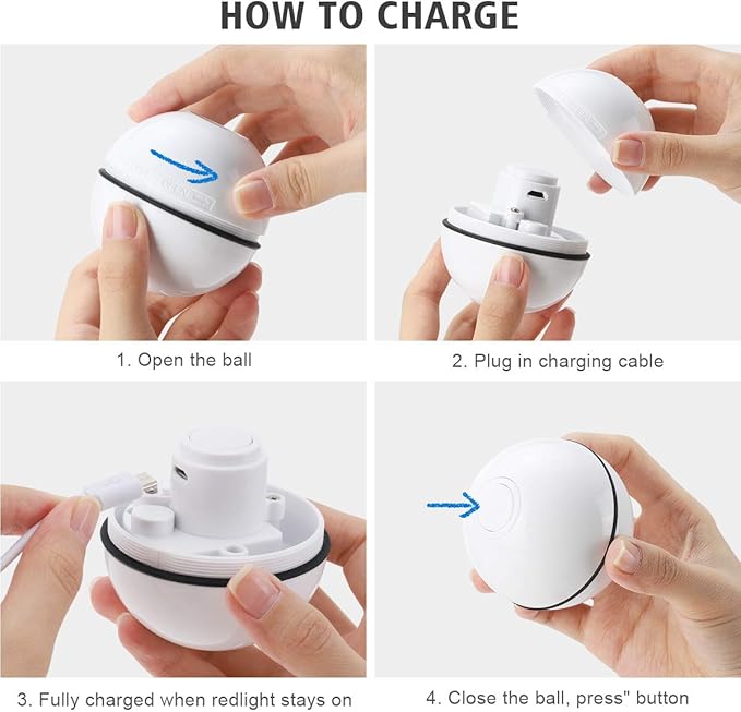 WWVVPET Interactive Cat Toys Ball with LED Light, 360 Degree Self Auto Rotating Smart Ball, USB Rechargeable Spinning Cat Ball Toy,Stimulate Hunting Instinct Kitten Funny Chaser Roller Pet Toy