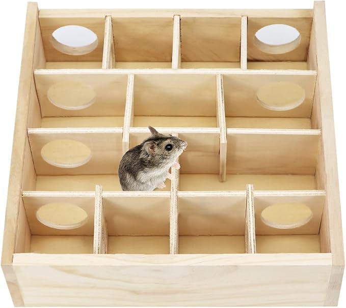 Wontee Wooden Hamster Tunnel Maze with Cover, Hideout & Tunnel Exploring Toys for Dwarf Hamsters Mice Small Gerbil