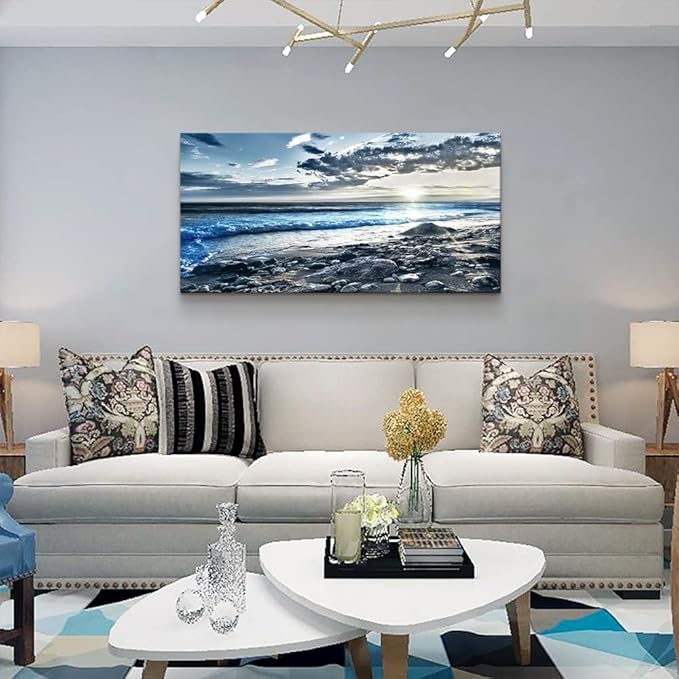 Wall Art For Living Room Wall Decor For Bedroom Large Size Poster Blue Beach Sun Ocean Landscape Paintings Prints Artwork Bathroom Decorations Seascape Canvas Prints Hang Pictures Office Home Decor