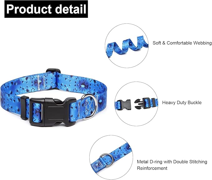 Mercano Adjustable Dog Collar - Special Design Patterns, Soft Nylon Comfortable Durable Pet Collar for Small Medium Large Dogs (XS, Blue Ocean)