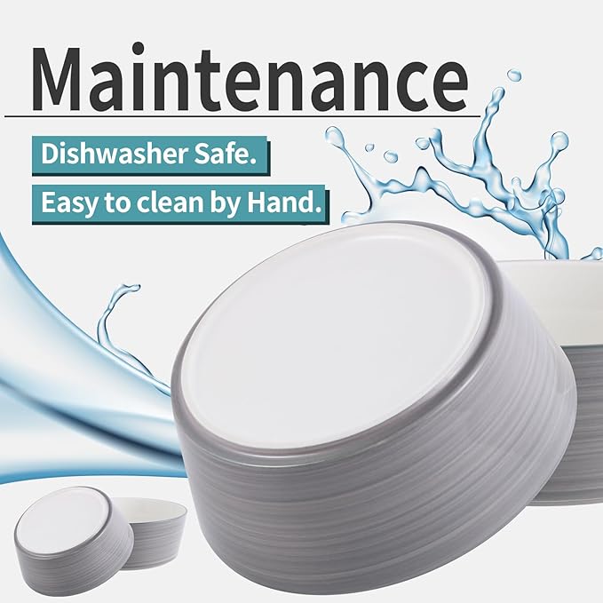 Grey White Dog Bowl Ceramic for Medium Large Breed, Heavy Weighted Dog Food Water Feeder Dish, 8 in Non - Slip Modern Cute Extra Big Porcelain Pet Bowl Maze Wide Mouth