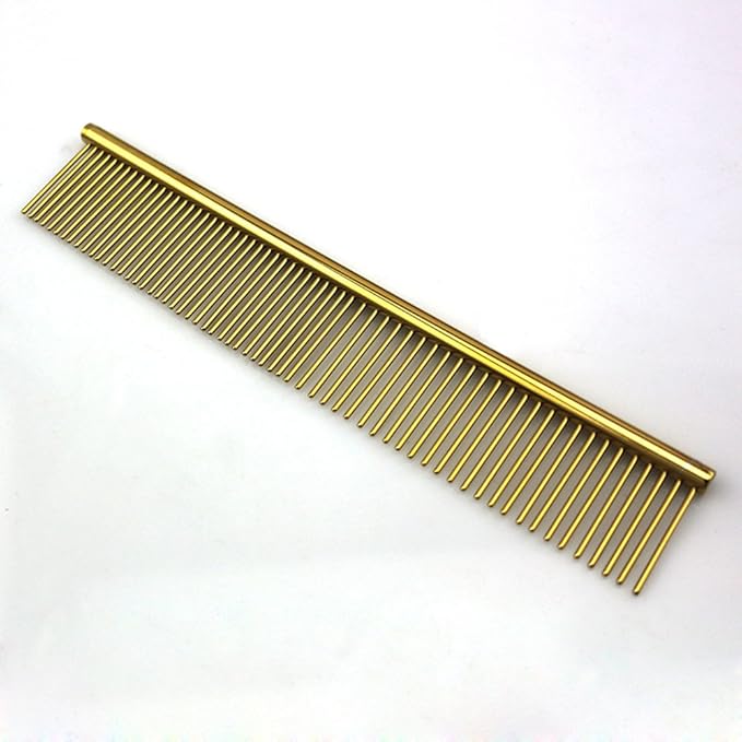 ZoCr Stainless Steel Pet Comb for Dogs Cats, Pet Grooming Comb with Different Spaced Rounded Teeth (Golden)