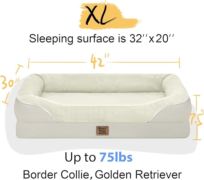 Orthopedic Removable Large Dog Bed -XL Large Dog Beds with Washable Cover and Removable Bolsters Non-Slip Bottom & Waterproof Pet Bed Sofa for Big Size Dogs