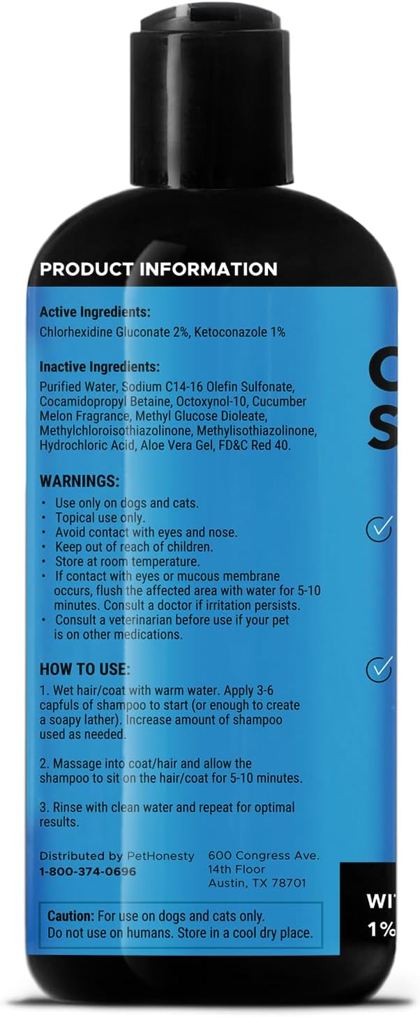 Chlorhexidine Cat & Dog Seasonal Itch Relief Shampoo, for Allergies, Itching, Skin and Coat Supplement, Helps Shedding, Hot Spots, Deodorizing Dog Shampoo & Grooming Supplies,16oz