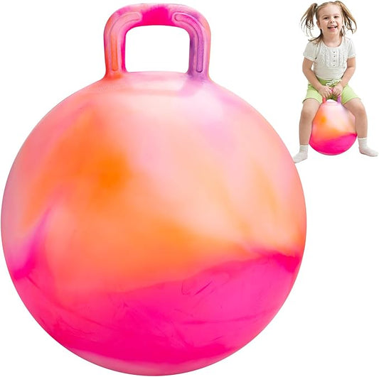 INPODAK Hopper Ball, 20 Inch Bouncy Ball with Handle for Kids, Hippity Hop Jumping Bounce Hopping Toys for Boys Girls Ages 5-9 with Pump and Gift Box Great Gift for Birthday Holiday (Orange)