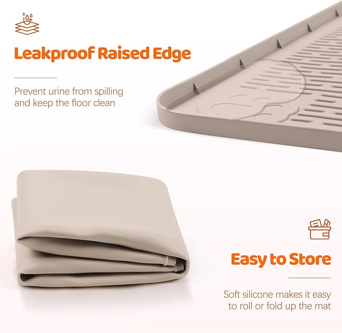 Pee Pads for Dogs, 40" x 28" Extra Large Reusable Dog Silicone Mat for Floor Protector, Washable Non-Slip Dog Training Pads for Potty Training (Khaki)