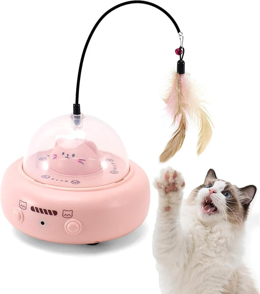 Automatic Cat Toys with Feathers, Interactive Cat Toy for Indoor Exercise, Rechargeable Teasing Toys for Indoor Cats, USB Powered, Smart Standby&Obstacle Avoidance(Pink)