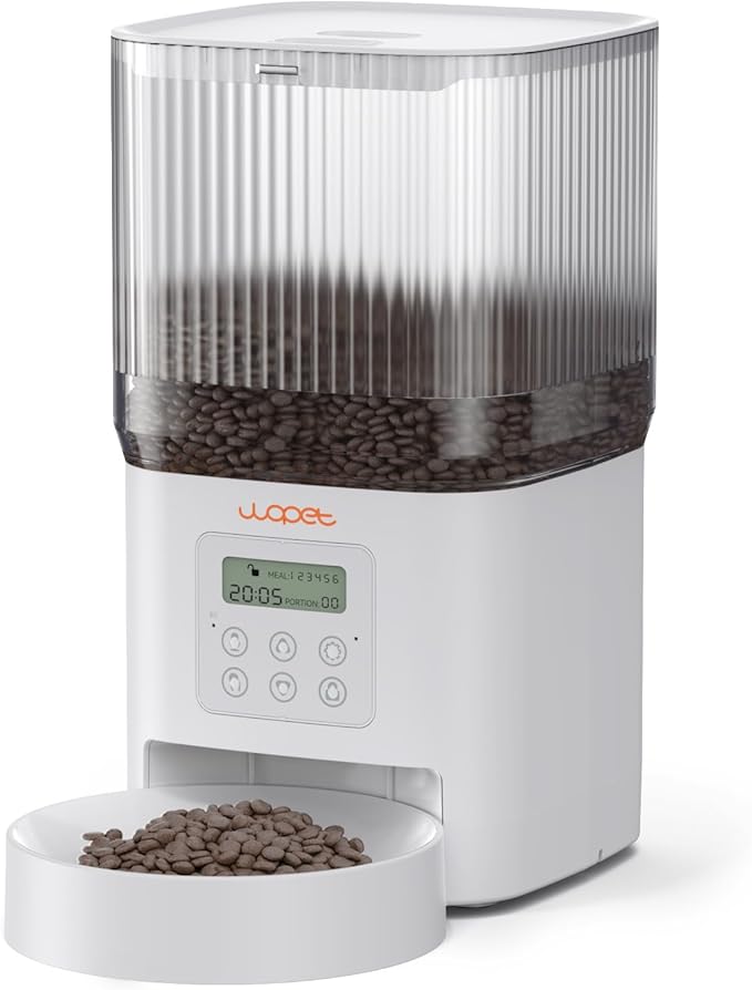 WOPET Automatic Cat Feeder, 4L Automatic Dog Feeder with 180-Day Battery Life, Programmable Cat Food Dispenser with Stainless Steel Bowl，1-6 Meals Per Day