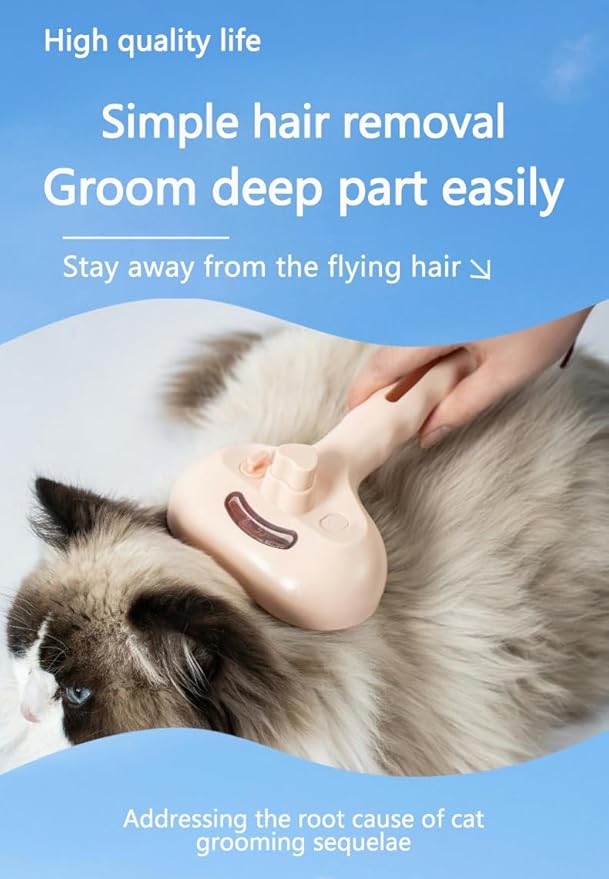 Pet Grooming Steam Brush, Pet Spray Hair Removal Comb, Anti-Static, Rechargeable, Comfortable Grip, for Dogs & Cats, Spray Hair Removal Comb, Steam Brush for Shedding & Grooming, White