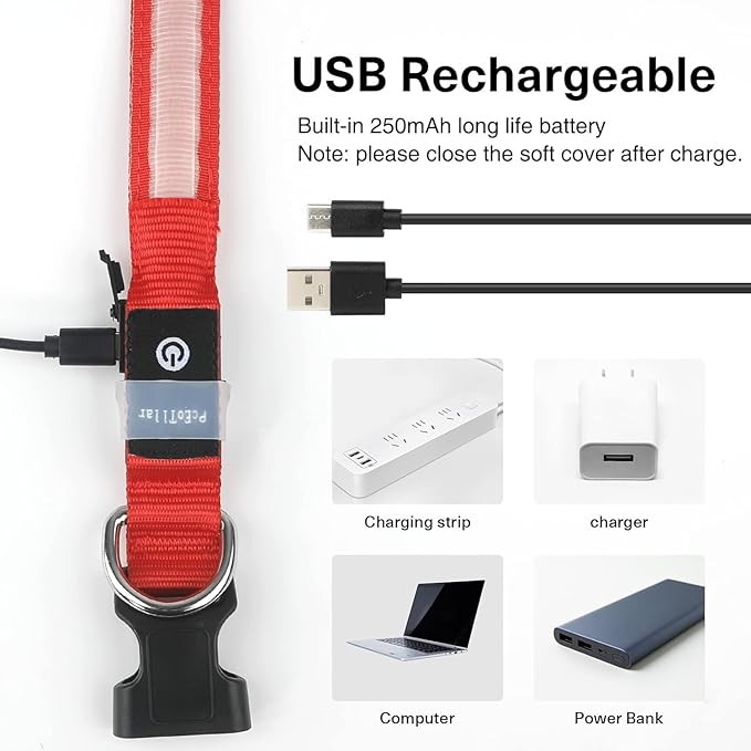 PcEoTllar Light up Dog Collar for Night Walking - LED Dog Collar Light Rechargeable Color Changing, Glow in The Dark Dog Collars Waterproof Glowing Dog Collars for Large Small Medium Dogs