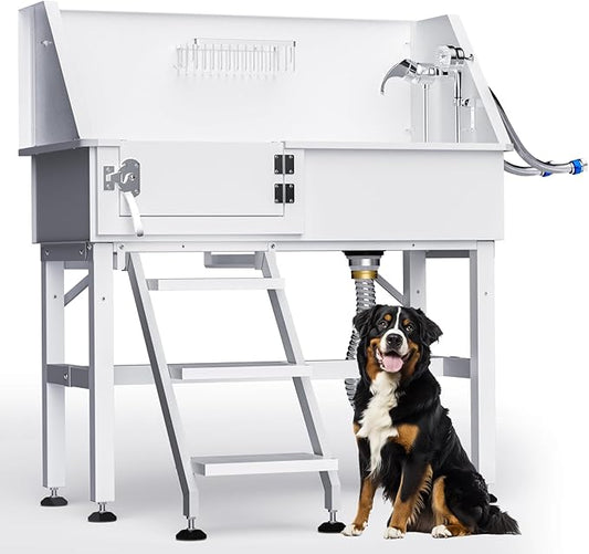 Dog Washing Station for Home,38" Professional Dog Washing Station Stainless Steel Dog Grooming Tub for Home,Equipped with Three Anti-Slip Steps, Removable Door, Pet Wash Station for Pet