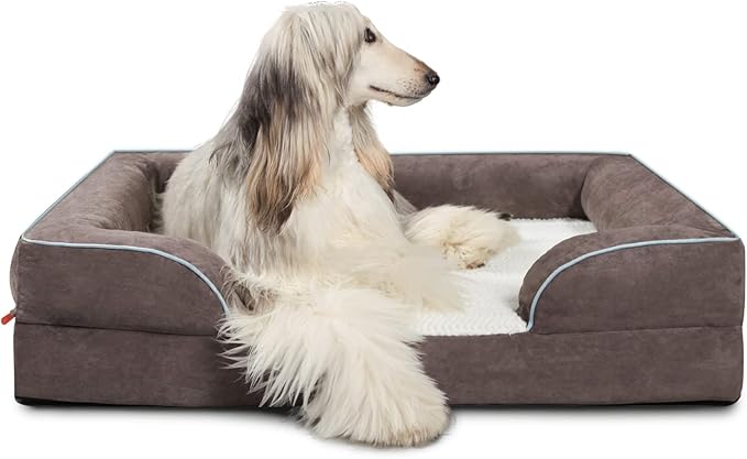 Laifug Large Orthopedic Premium Memory Foam Dog Bed, Dog Sofa with Washable and Removable Suede Cover, Waterproof Liner and Non-Slip Bottom Grey, Large(40''x32''x9'')