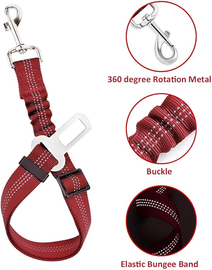 SlowTon Dog Seat Belt Harness for Car, Dog Car Harness Adjustable Mesh Breathable & Dog Seatbelt Safety Tether with Elastic Bungee for Small Medium Large Pets(Red Seatbelt, Single Clip, XXXS)
