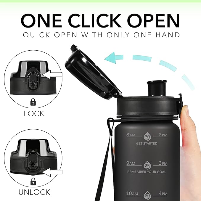 32oz Motivational Water Bottles with Time Marker & Fruit Strainer, Transparent Gradient Color Water Bottle with Times to Drink, Leakproof & BPA Free, Reusable Bottle with Strap (No Straw)