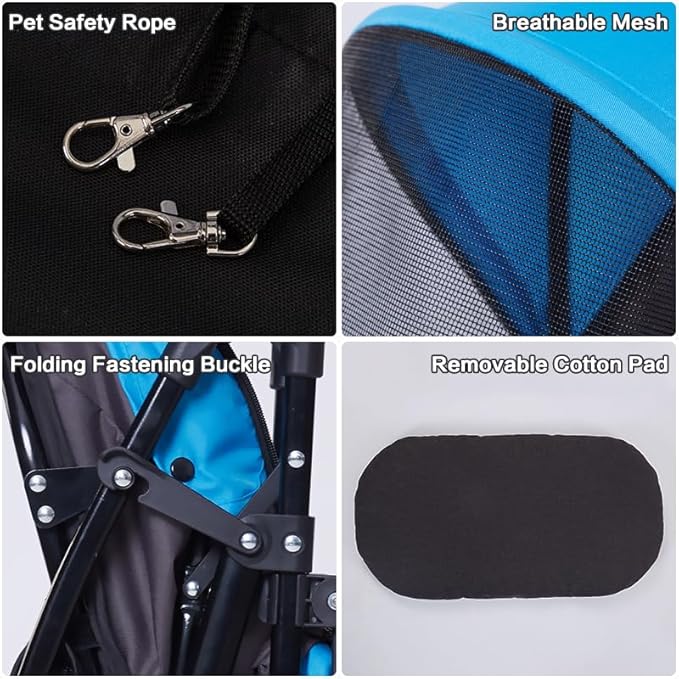 Sunny Sonny Foldable Jogger Pet Stroller with Weather Cover Storage Basket Pet Travel Carrier for S/M Dogs Cats up to 33lbs (Blue)