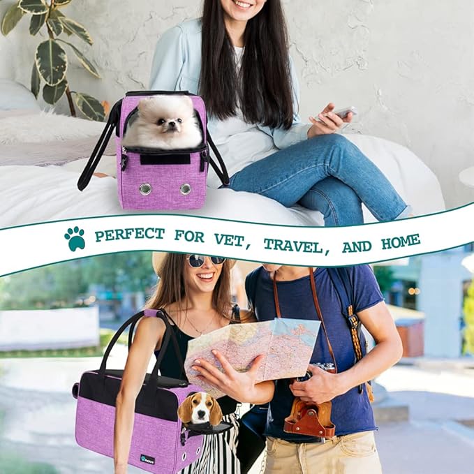 PetAmi Dog Purse Carrier for Small Dogs, Airline Approved Soft Sided Pet Carrier with Pockets, Ventilated Dog Carrying Bag for Puppy Cat, Dog Travel Supplies Bag, Sherpa Bed, Max 12 lbs, Purple