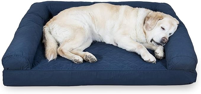 Furhaven Cooling Gel Dog Bed for Large Dogs w/ Removable Bolsters & Washable Cover, For Dogs Up to 95 lbs - Quilted Sofa - Navy (Blue), Jumbo/XL