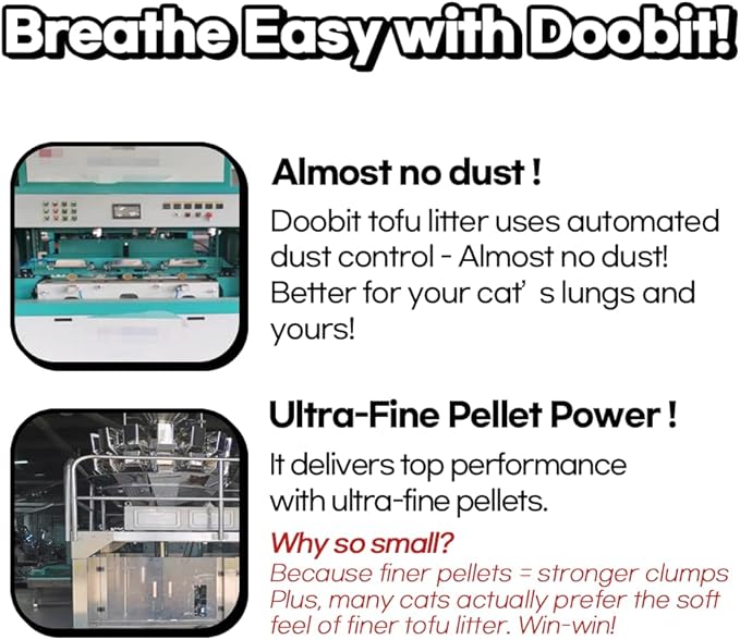 I'm Gonna Pee, DOOBIT Tofu Cat Litter 100% Natural,1.5mm Fine Cut,Toilet Flushable,Solubility in Water,Clumping,Ultra Absorbent, Really Dust-Free,Less Scattering,Safe for Environment (5.7lb x 4pack)
