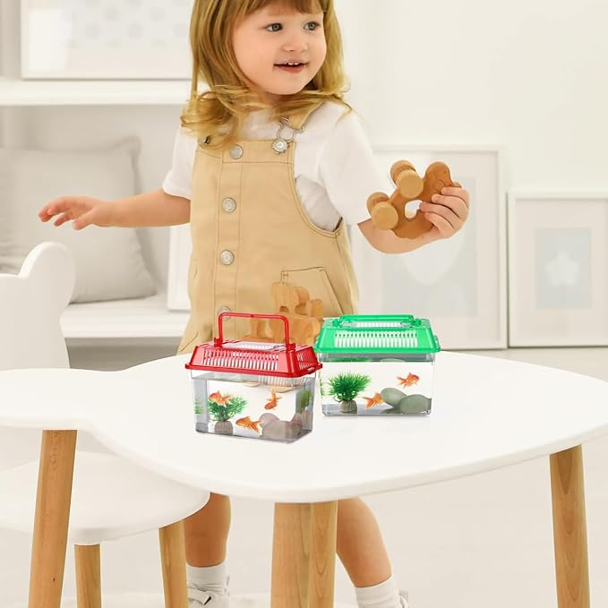 4pcs Mini Fish Tank: Portable Handheld Fish Tank Lightweight Aquarium Mini Portable Snail Terrarium Crabs Habitat for Shrimp Turtle Shrimp Goldfish Beach Toys Plastic (Random Color) 5.89X4.32X3.73In