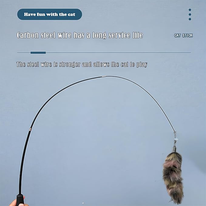 Interactive Cat Wand Toy with Cat Dancer, Retractable Feather Fox Tail Teaser for Indoor Cats, Enrichment Play Kittens to Senior Cats (Soft Pink)