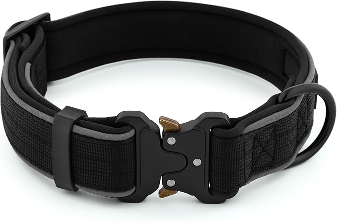 Plutus Pet Tactical Dog Collar, Reflective, Adjustable Heavy Duty Dog Collar, Soft Padded and Comfortable, for Small Medium and Large Dogs (Black, S)