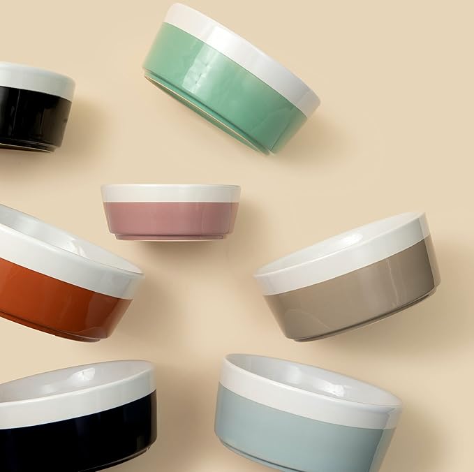 Waggo Dipper Ceramic Dog Bowl for Small and Large Breeds - Heavyweight and Durable Pet Food and Water Dish Crock, Dishwasher Safe, Modern (Black, Medium)