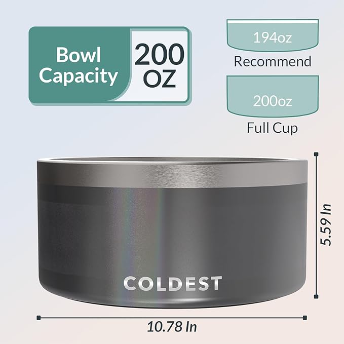 Coldest Dog Bowl - Anti Rust Metal, Non Slip, 3 Layers Insulated Stainless Steel Dog Bowls - Spill Proof & Heavy Duty - Water Bowl for Dogs, Cats & Pets, Dish Washer Safe (200 oz,Stardust Glitter)