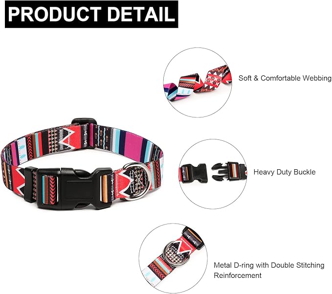 Mercano Adjustable Dog Collar - Special Design Patterns, Soft Nylon Comfortable Durable Pet Collar for Small Medium Large Dogs (S, Tribal Pink)