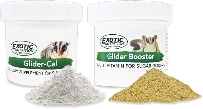 Exotic Nutrition Sugar Glider Vitamin Combo Pack - Powder Multivitamin & Powder Calcium Supplement for Pet Sugar Gliders