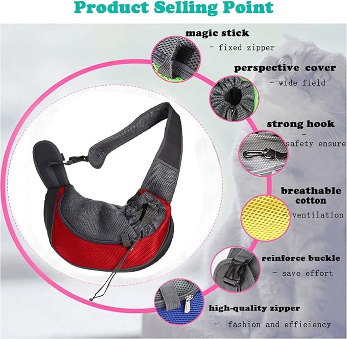 Love Dream Pet Dog Sling Carrier, Breathable Mesh Portable Travel Safe Pet Sling Shoulder Bag Carrier with Adjustable Non-Slip Shoulder Strap for Small Dogs Cats Puppy