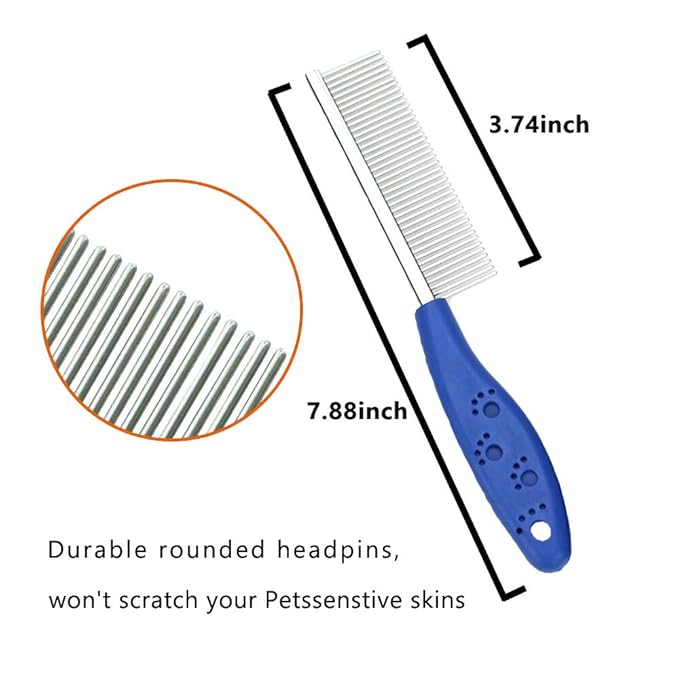 Pet Comb for Dogs & Cats,Small Dog & Cat Grooming Comb 2 Combs,Pet Stainless Steel Teeth Cats Comb for Removing Matted Fur, Knots & Tangles,Shedding Comb,Blue