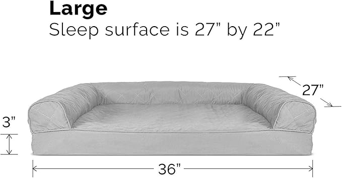 Furhaven Cooling Gel Dog Bed for Large/Medium Dogs w/ Removable Bolsters & Washable Cover, For Dogs Up to 55 lbs - Quilted Sofa - Silver Gray, Large