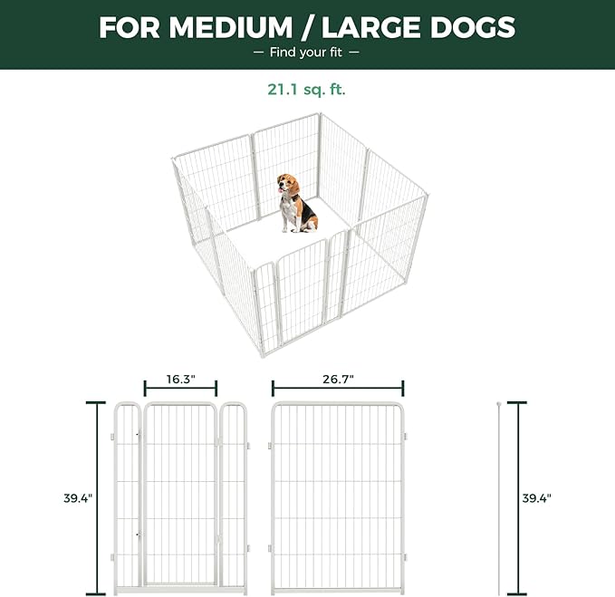 FXW Homeplus Unleashed Indoor Dog Playpen - Stress-Free and Safe Play, Heavy Duty 40 Inch 8 Wire Panels Dog Pen for Medium and Large Dogs, White│Patented