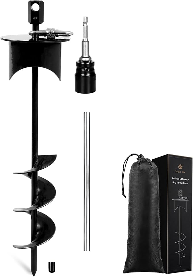 Snagle Paw Dog Tie Out Stake with Lock-Cap Prevents Pulling Out - Heavy Duty 360°Swivel Dog Stake for Outside,Yard, Beach & Camping - Rust Proof Ground Anchor for Dog Cable,Leash,Tether,up to 220 lbs