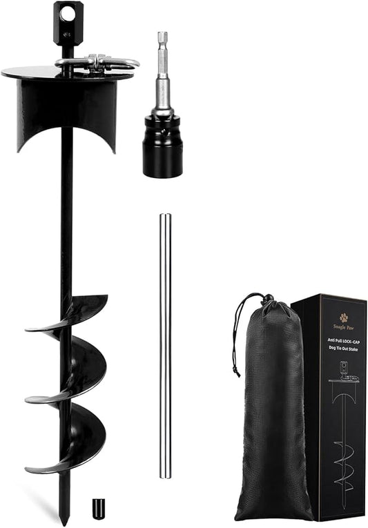 Snagle Paw Dog Tie Out Stake with Lock-Cap Prevents Pulling Out - Heavy Duty 360°Swivel Dog Stake for Outside,Yard, Beach & Camping - Rust Proof Ground Anchor for Dog Cable,Leash,Tether,up to 220 lbs