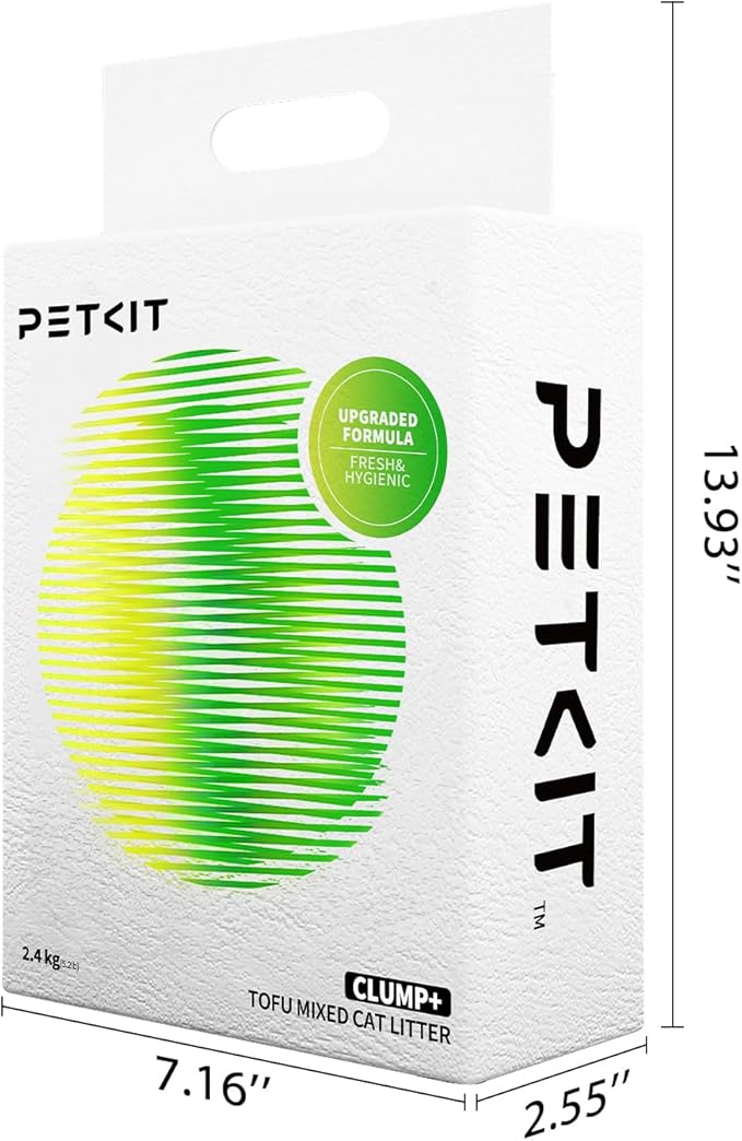 PETKIT Upgraded Clump+ Tofu Mixed Cat Litter, Water Flushable,Ultra Absorbent and Fast Drying, 100% Natural Ingredients Clumping Litter, Dust-Free Low Tracking Bentonite Litter (5.2lb×3bags)