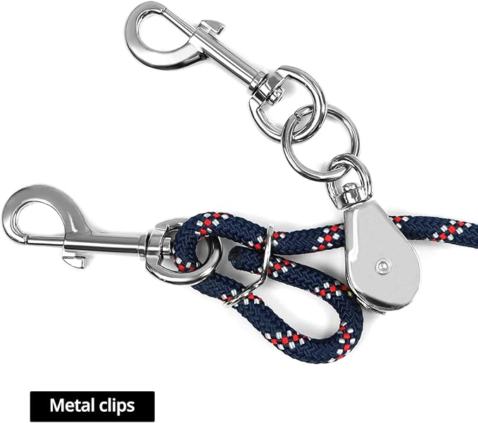 QWORK Adjustable Horse Training and Lunging Aid with Rear Fleece Cover, Navy/Red, Encourages Proper Head Carriage and Comfortable Stretching, Durable Braided Nylon Rope with Metal Clips,