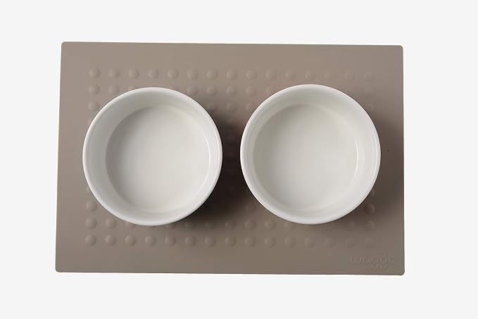 Waggo Dipper Ceramic Dog Bowl for Small and Large Breeds - Heavyweight and Durable Pet Food and Water Dish Crock, Dishwasher Safe, Modern (Vintage Grey, Medium)