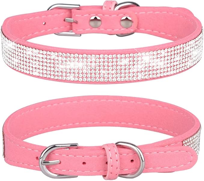XXS Dog Collar with Rhinestones, Glitter Diamond Fancy Crystal Pretty Jewel Pet Bling Puppy Collars for XXS XS Small Medium Large Breed Female Dogs Girl Cats Kitten, Pink XXSmall