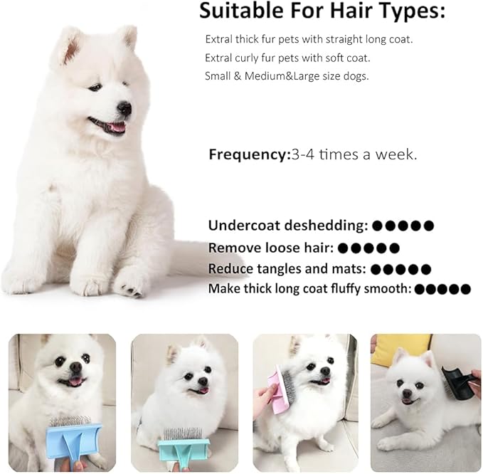 Slicker Brush for Poodles and Goldendoodles - Curved Brush for Thick, Fluffy, Shedding Fur on Dogs and Cats - Soft, Gentle Pins for Grooming (Blue)