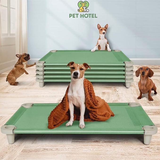Acrimet Cooling Elevated Pet Dog Bed, Washable and Breathable Mesh Cot, Stainless Steel Frame, Indoor & Outdoor Use, fits Dogs up to 110 lbs (Size: 40” x 24”), Green, 1 Unit