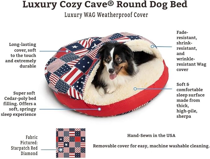 Snoozer Luxury Cozy Cave Pet Bed, Wag Collection, Small - Pedigree Denim