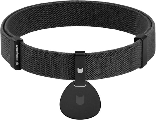 Safety Cat Collar and ID Tag Set, Elastic Quick Release Non Breakaway Collar, Personalized Aluminum Engraved Pet Name Tag, Lightweight for Kitten Small Large Cats (Midnight Black-M, Pocket)