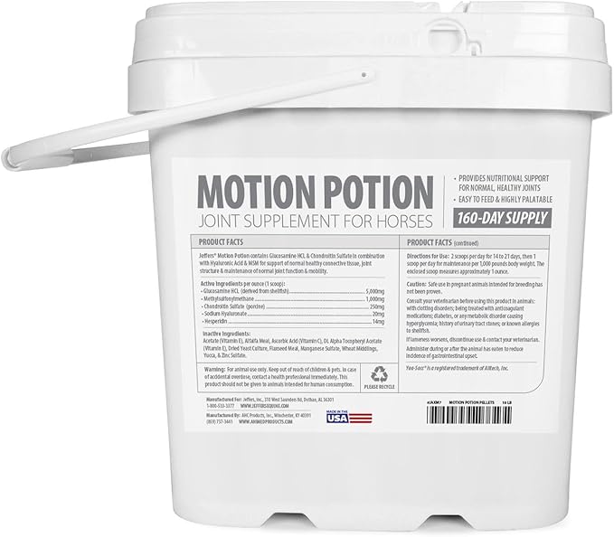 Jeffers Motion Potion Pellets Joint Supplement for Horses, 10 lb- Glucosamine, MSM, Chondroitin, Hyaluronic Acid, & Vitamins. Daily Supplement for Safe, Easy to Feed, Fast Acting for Equine