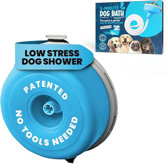 5-MinutePetBath Dog Bath Hose Attachment - Shower Head Accessory for Dog Washing - Low Stress Pet Shower - Portable Wash Station for Grooming, Rinse & Cleaning - Attachable Bathing Essential - Blue