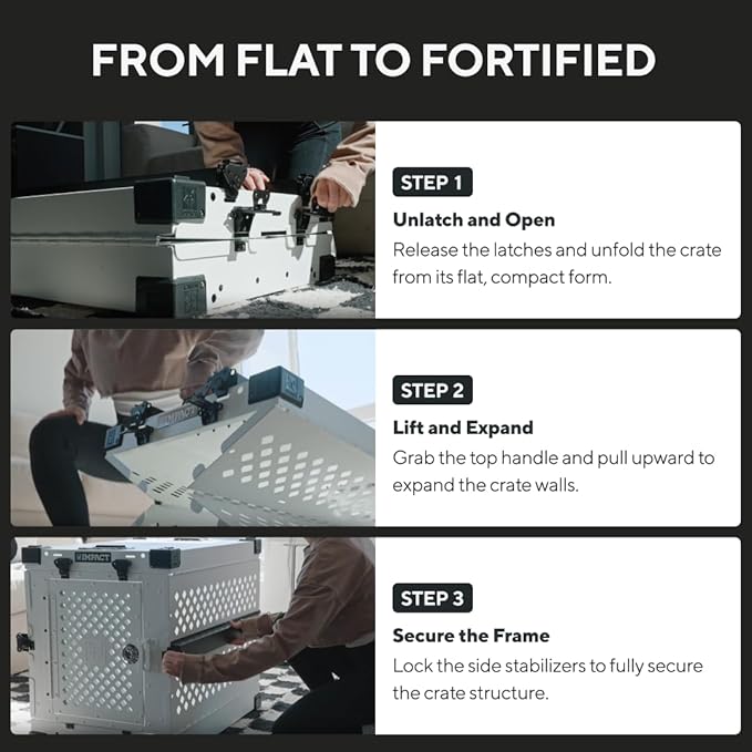 Impact Collapsible Dog Crate - Foldable Hard Crate for Large Dogs - Heavy Duty Travel Kennel with Powder-Coated Aluminum - Quick Setup for Indoor & Outdoor (White, 40" (40.5" L x 23" W x 29" H))